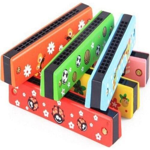 Wooden Harmonica 16 Holes Double Row Colorful Pattern Childrens Harmonica