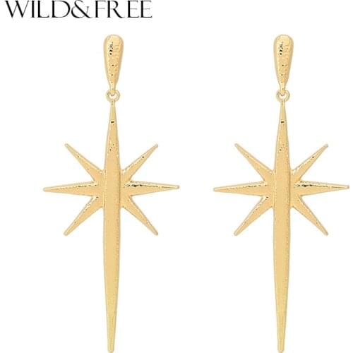 Wild&Free New Punk Gold Long Star Dangle Earrings Fashion Jewelry Special Design High Quality Metal Drop Earrings Gift