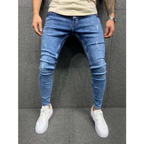 Men Elasticity Ripped Biker Jeans Skinny Badge Cartoon Pencil Cowboy Pants High Quality Soft Fabric Comfortable Denim Trousers