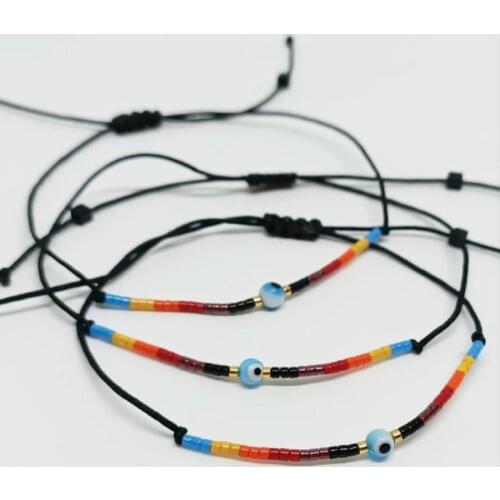Go2Boho 3pcs Turkish Evil Eye Bracelet Tiny String Bracelets For Women Rainbow Miyuki Delica Beads Beaded Pulsera Rope Jewellery