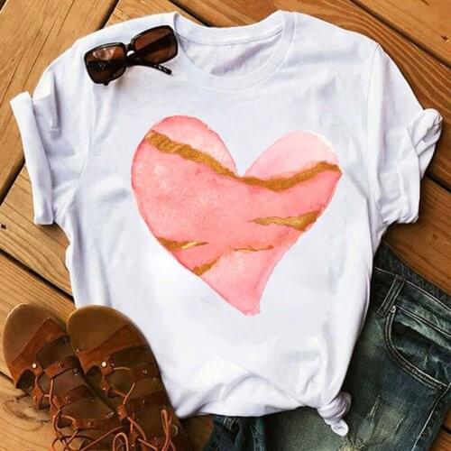 Red Lipstick Heart Printed T Shirt Fashion Women T Shirt Casual Short Sleeve Tee Tops 90s Ladies Women Cute Graphic T-shirt Top