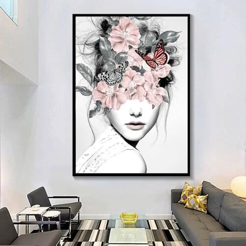 Nordic Flower Butterfly Girl Wall Art Letter Canvas Painting Posters and Prints Picture for Living Room Home Decoration Cuadros
