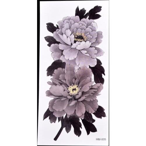 China Peony Flower Temporary Tattoo Sticker Series Grey-White Waterproof One-Time Tattoos Stickers Arm Leg Tatto Sticker