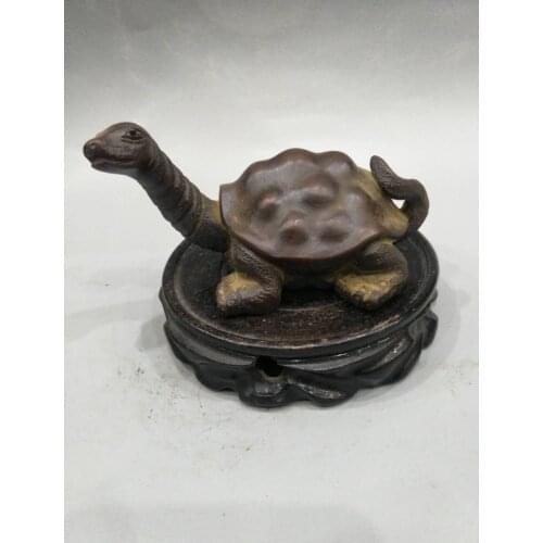 Collection QingDynasty YI XING Purple sand porcelain tortoise statue,Hand carving crafts,best adornment,free shipping