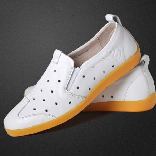 Tai Chi sneakers perforated Shoes Summer mens and womens Ox tendon Tai Chi shoes breathable hollow-out loafers leather