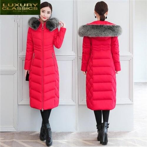 Jacket Women 90% Winter White Duck Down Coat Female Down Parka Real Fox Fur Hooded Thick Warm Long Clothes 2021 202112