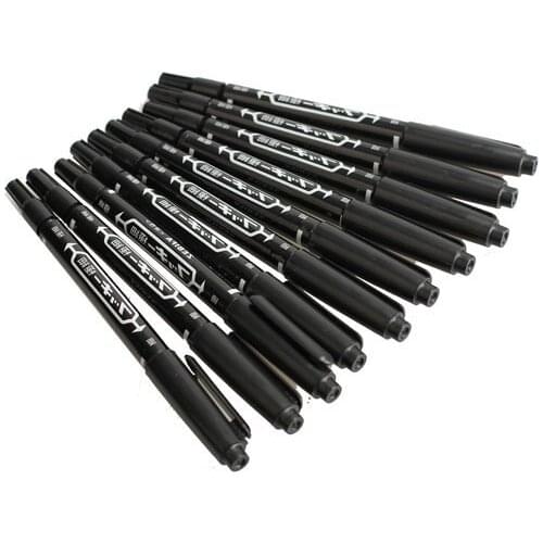 10PCS Fine Dual Heads Marking Pen Marker Waterproof Ink Thin Nib Black Liner Art Pen Drawing Stationery Office Supplies Marker