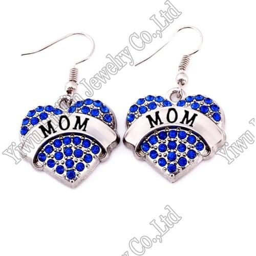 Fashion rhodium plated earring with sparkling crystals MATRON OF HONOR/MOM/MOTHER OF THE BRIDE/MOTHER OF GROOM heart pendant