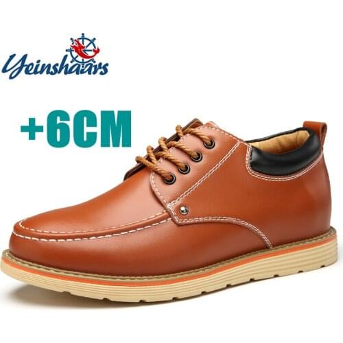 Hidden Heel 6cm Man Shoes Leather Genuine Elevator Shoes for Men Full Grain Cow Leather Lace Up Casual Formal Dress Brown Shoes