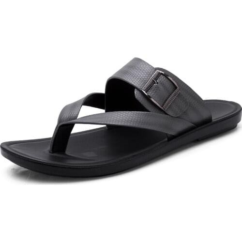 Mens Flip Flops High Quality Beach Sandals Non-slip Male Buckle Leather Slippers Zapatos Hombre Casual Shoes Men WalkerPeak