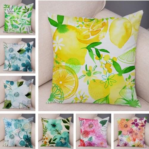 Watercolor Floal Pillowcase Decor Flower Bird Colorful Plant Pillow Case Soft Plush Cushion Cover for Sofa Home Car 45x45cm