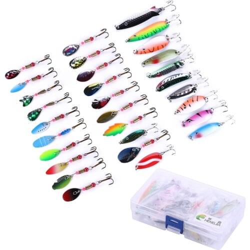 30PCS Set Spoon Fishing Lure Jigging Metal Lures Mixed Trolling Spinnerbait Hard Fake Lure Pesca Fishing Tackle with Treble Hook