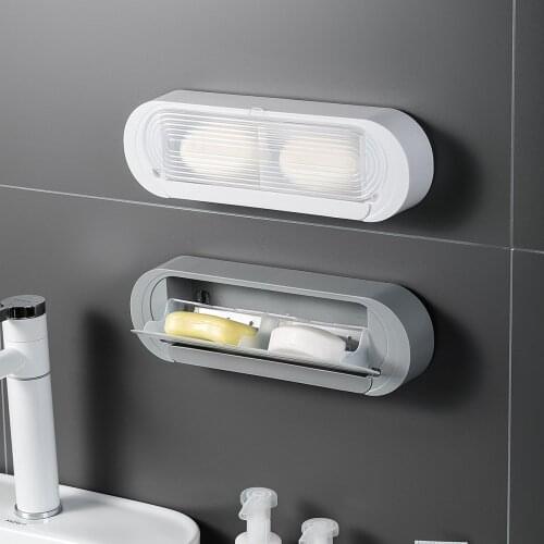 Free Punching Wall Hanging Double Lattice Clamshell Soap Box Toilet Cover Soap Rack Bathroom Kitchen Soap Box Dish Storage