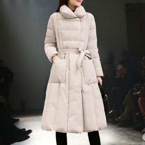 2019 Winter New Pure Color Mother Cotton Clothes Long warm trim ladys coat Theres an extra size.Mother style cotton clothes