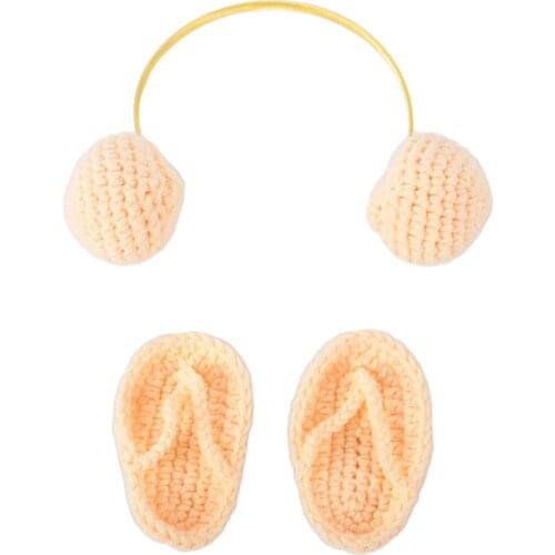 Newborn Baby Mini Wool Knitted Slippers with Headphone Toy Outsuit Photo Props New