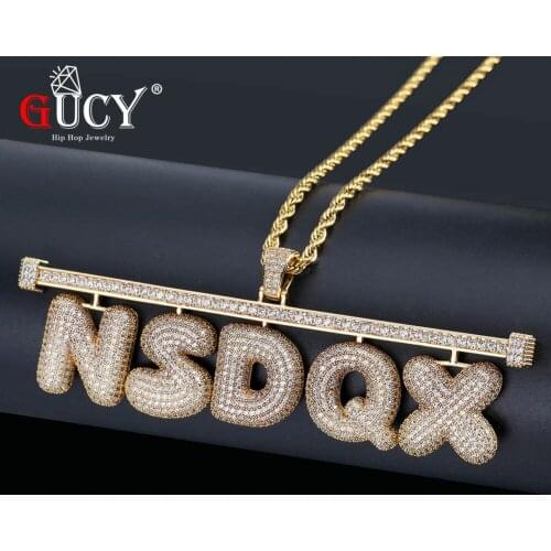 GUCY Free Stitching Combination Name Small Bubble Letters Necklaces & Pendants Mens Zircon Hip Hop Jewelry Tennis Chain