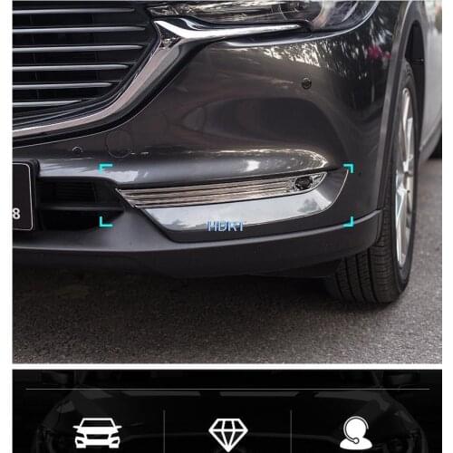 For Mazda CX8 CX-8 2017 2018 2019 2020 Carbon Fiber Car body front fog light lamp detector frame stick ABS cover trim parts 2pcs