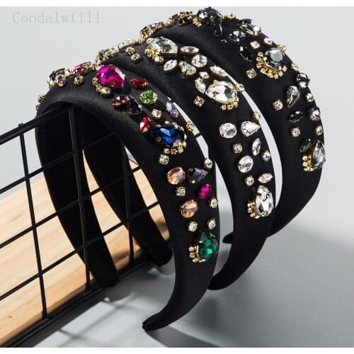 Colorful Crystal Flower Headband for Woman wedding Thick Sponge Hair Band Woman Wedding Party Hair Accessories Bride Tiara