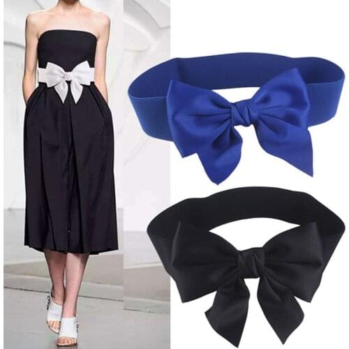Simple Waist Band Accessories Corset Elastic Waistband for Dress Women Solid Color Wide Corset Korean Belt With Big Bow