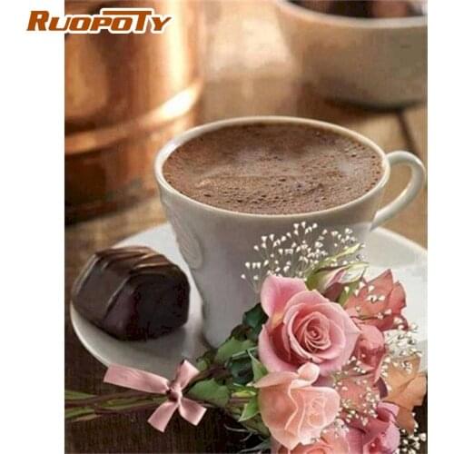 RUOPOTY Coffee Flower Painting By Numbers Kits 40x50cm Framed On Canvas Home Decoration Wall Artcraft Unique Diy Gift For Kid