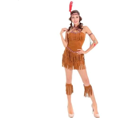 Sexy Womens Fringed Native Indians Princess Costume Halloween Primitive Indigenous Savage Native Indians Princess Fancy Dress