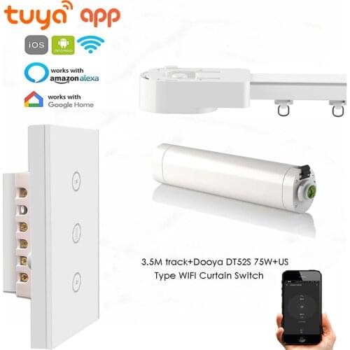 Tuya App Automatic Curtain Rails,Touch/wifi Control,DT52S 75W Motor+3.5M or Less Track+US wifi Curtain Switch,Google Home/Alexa