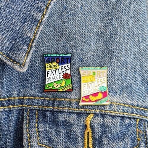 Creative Drip Brooch Chips Pack English Letter Sport Fatless Zero Fat Potato Chips Logo Lapel Brooch Pin Badges jewelry