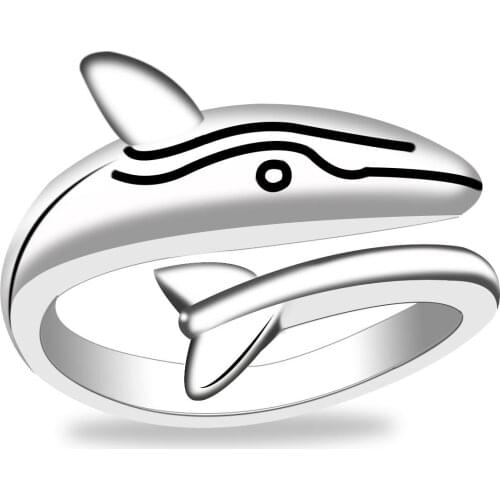 WANGAIYAO personality simple wild new cute animal dolphin ring female fashion glossy open fish ring jewelry creative holiday gif