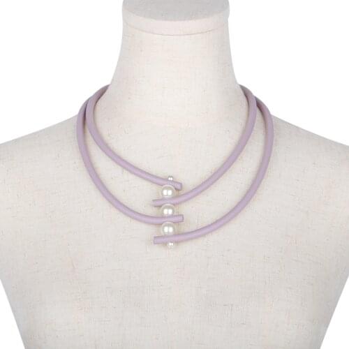 YD&YDBZ Luxurious Pearl Choker Necklaces Women Punk Style Thick Flat Link Rubber Short Necklace Ethnic Multicolor Jewelry Match