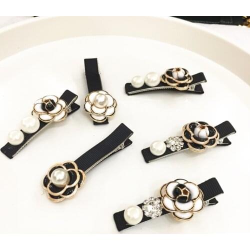 New Camellia Hair Clips Barrettes Korean Elegant Pearl Rose Camellia Hairpins Hair Claws Flower Headdress BB Clips Wholesale