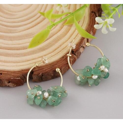 Pearl Earrings Handmade White Pearl For Women Gift Green Natural Stone Light Luxury Earrings Jewelry
