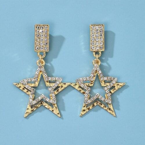 Earrings for Women Hollow Out Cubic Zirconia Double Star Earrings Fashion Banquet Couple Wedding Earrings Birthday Gift for Girl