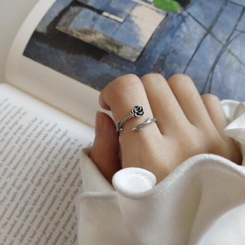Kinel S925 Sterling Silver Ring hipster Extremely Simple Wedding Distressed jewelry fashion thorn rose open ring for women