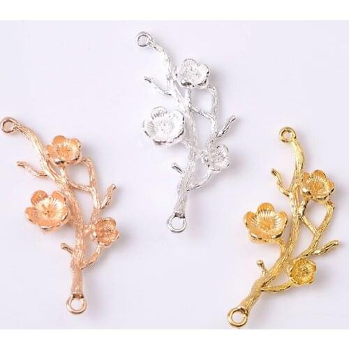 10 Pcs 19*42mm Flower Charms Pendant Connector Wedding Hair Accessories Bridal DIY Handmade Jewelry Making