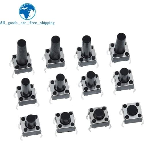 100pcs 6X6X5/4.3/5.5/6/7/8/9/10/13MM Tact Switch Push Button Switch 12V 4PIN DIP Micro Switch For TV/Toys/home use Button
