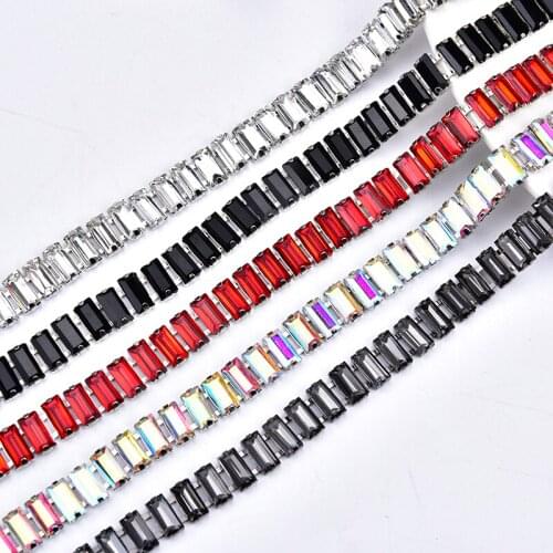 20cm/Lot Glass Strass Rhinestone Chain 5x10mm Retangle Clear Ab Stone Wedding Decoration Silver Base DIY Accessories Shoes Bags