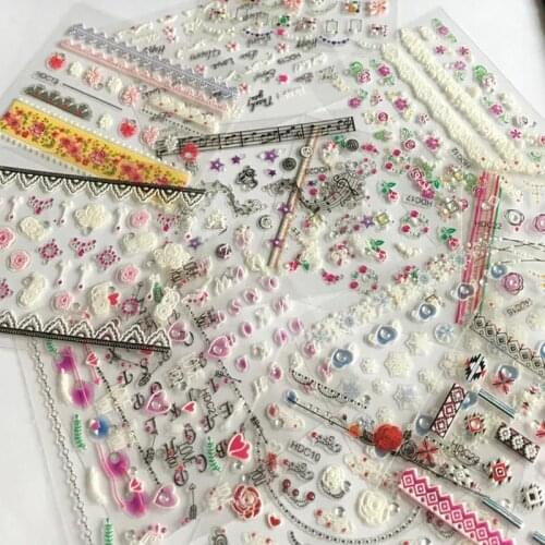 24pcs/ pack Embossed Flower lace relief Pattern rhinestones Nail Stickers 3D Nail Art Stickers Decals Nail Art Decorations