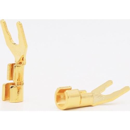 8pcs CMC 6005-CUR-G Solid Copper 24K Gold plated Spade Plug Speaker Cable Wire Connector HiFi