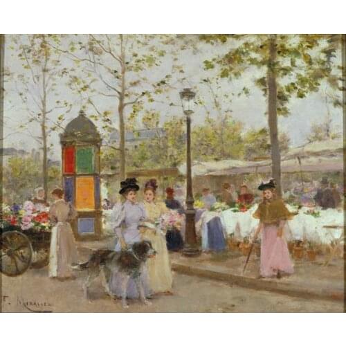 Free shipping impression court figure walk the dog landscape canvas prints oil painting on canvas wall art decoration picture