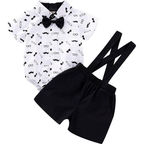 Infant Baby Boys Gentleman Beard Romper Suspenders Strap Shorts Set Outfits Childrens clothing baby B oys Girls Clothes Set