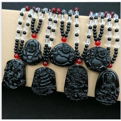 Europe fashion national wind obsidian vintage long sweater chain pendant necklace luckiness necklace