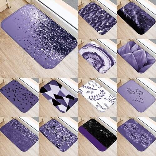 Purple Plant Anti-Slip Doormat Kitchen Entrance Door Mat Suede Velvet Carpet Rubber Indoor Floor Mats Rug 48266