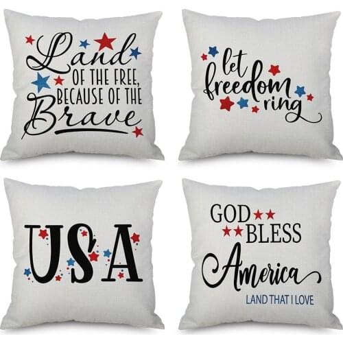 July Independence Set of 4 Linen Throw Pillow Covers Decorative Pillow Case Home Decor Square 18x18 inches Pillowcase No filler