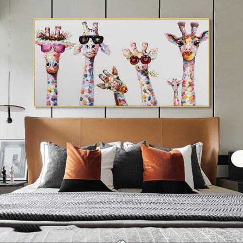 Giraffe Family Graffiti Art Canvas Paintings on the Wall Street Art Posters And Prints Nordic Animals Art Pictures Home Decor