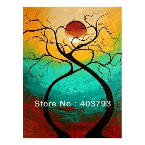 Beautiful Modern abstract oil paintings on Canvas tree and moon for home decoration Free shipping