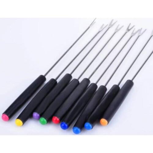 Kitchen Dining Bar BBQ Tools Stainless Steel Chocolate Cheese Pot Hot Forks Fruit Dessert Fork Fondue Fusion Skewer 10pc/lot