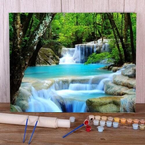 Waterfall Landscape DIY Painting By Numbers Package Acrylic Paints 40*50 Painting On Canvas Wall Paintings For Handiwork