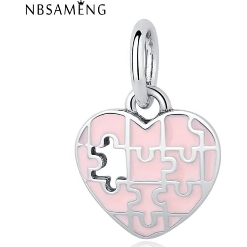 NBSAMENG 100% 925 Sterling Silver Bead Charms Love Puzzle Pendant Beads Fit Women Bracelets & Bangles DIY Jewelry