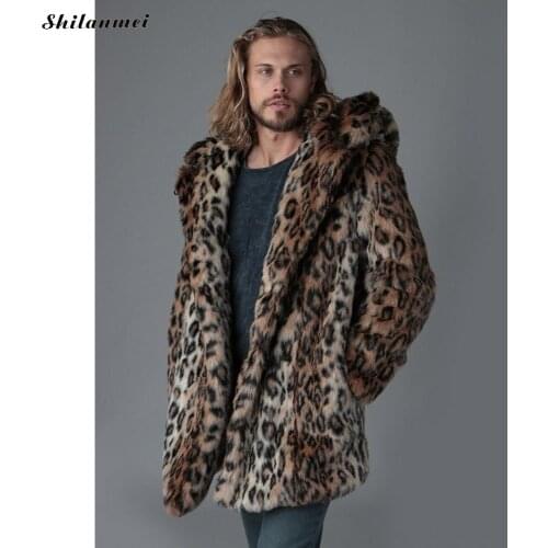 Plus Size Faux Fur Jacket For Men 4xl 2019 Winter Male Leopard Fur Jacket Long Style Hooded Fur Overcoat Warm Men Fur Outerwear