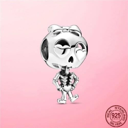 New s925 Sterling silver Skeleton Girl Charm fit Original pandrao Bracelet 2021 Womens Fashion DIY fine Jewelry Halloween Gifts